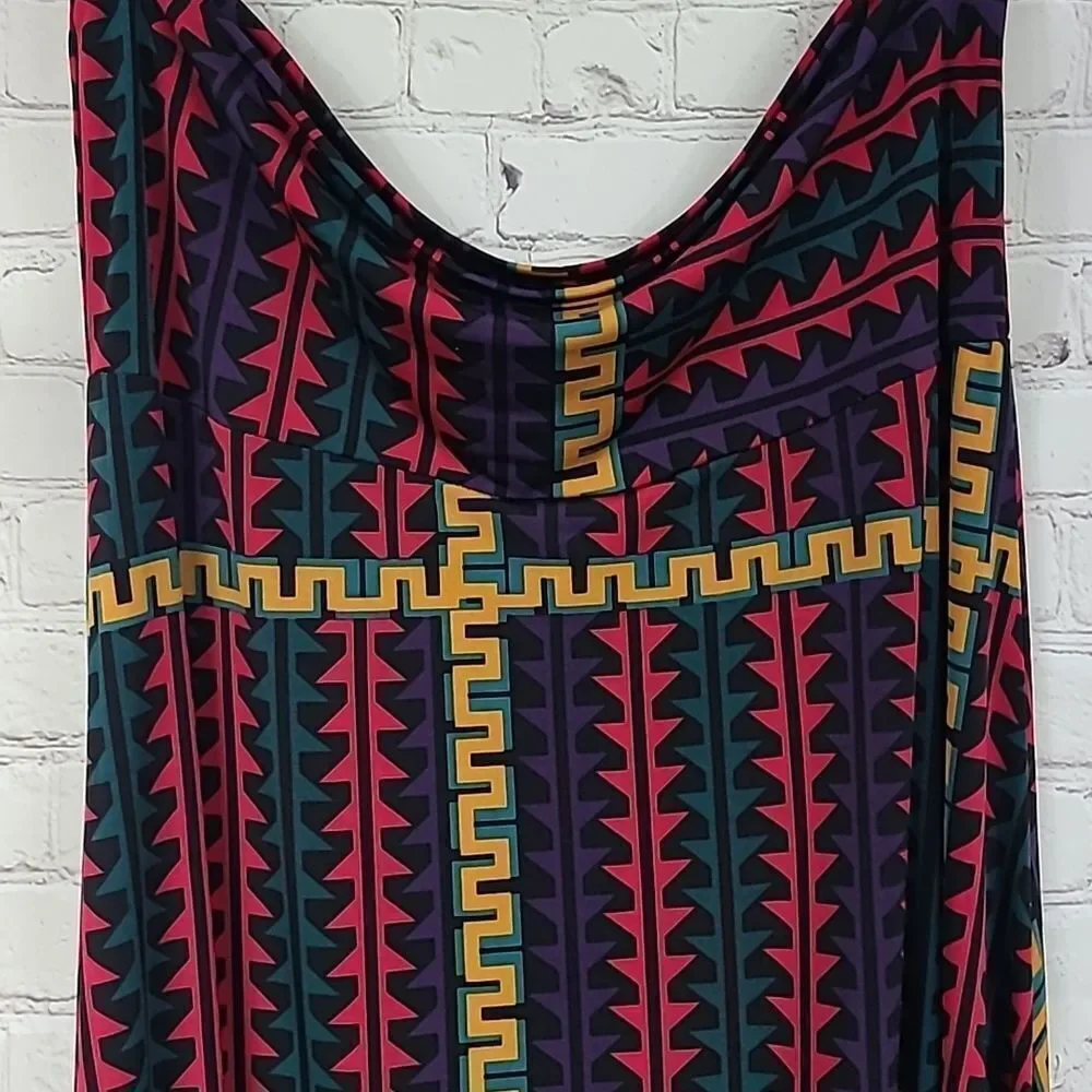 LuLaRoe Maxi Skirt XL Colorful Geometric Long Jersey Knit A-line Flowy Print